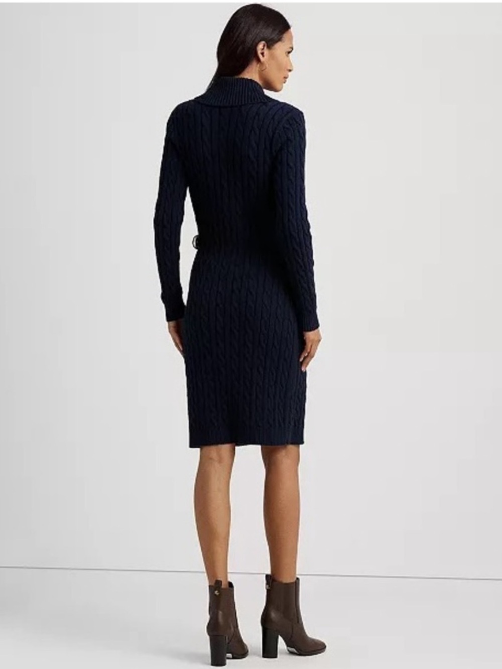 Lauren Ralph Lauren Black Cable Knit Shawl Collar Sweater Dress Size S - Picture 3 of 13